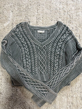 Aeropostale Cable Knit V Neck Sweater Gray Green Size M